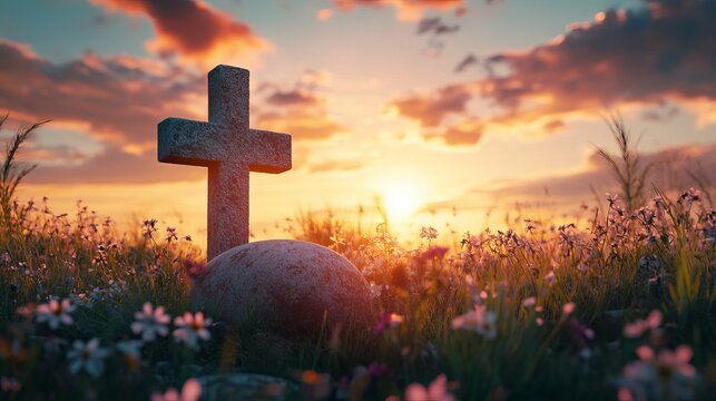Empty Tombstone: A Symbolic Good Friday Image. Perfect for religious websites, social media posts, Easter cards, and church presentations. Clean,     