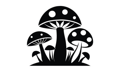mushrooms silhouette ,mushrooms vector icon illustration, fungi vector icon, edible mushrooms illustration, black and white mushroom design