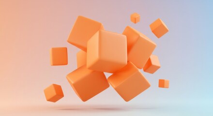 Obraz premium Abstract composition of floating orange blocks in a modern digital background.