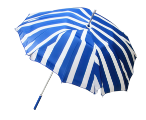 A fun and lightweight beach umbrella with blue and white stripes, perfect for a sunny day.transparent PNG