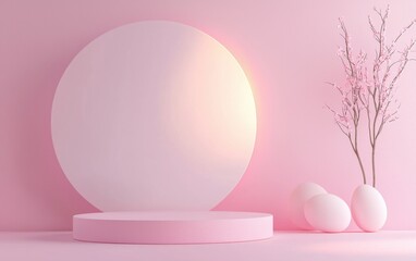 Easter Light Pink 3d background minimalistic mockup with space for text