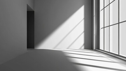 Fototapeta premium Minimalist interior with sunlit room and large windows