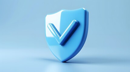 cartoon 3d Icon safety shield check mark perspective . Blue symbol security safety icon. Checkmark...