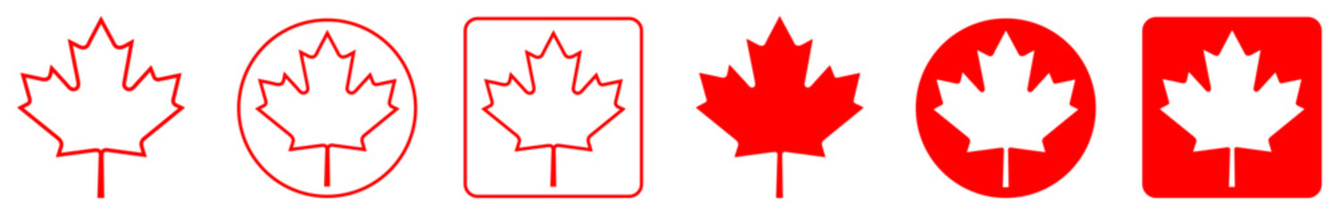 Maple leaves icons isolated set on white background. Flat maple leaf elements for graphic design resources. Monochrome maple leaf set for branding and signage.  Vector illustration