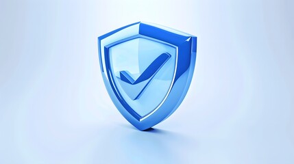 cartoon 3d Icon safety shield check mark perspective . Blue symbol security safety icon. Checkmark in minimalistic style. 3d vector illustration. white background