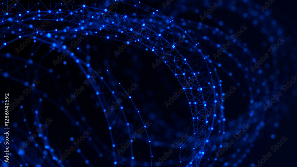 Fototapete Abstract digital wormhole. Sci-fi tunnel or portal. Digital binary data tunnel. Futuristic space travel concept. Wireframe 3d surface. 3d rendering.