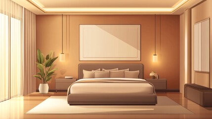 Modern minimalist bedroom with elegant decor and natural lighting