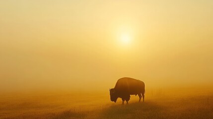 Bison Silhouette in Golden Sunrise Mist