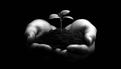 Hands Gently Hold A Seedling And Soil