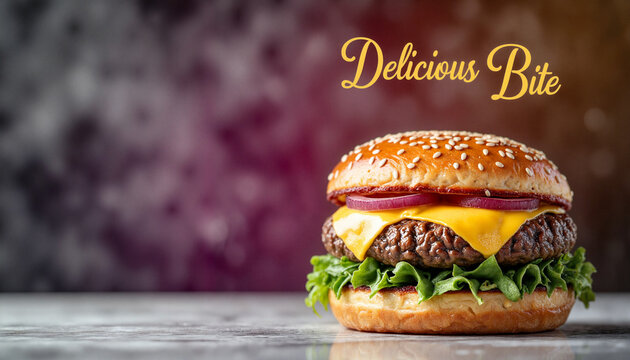 Single mini slider with toppings on abstract background, culinary delight