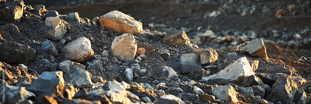 Poster closeup view of rocks and earth at excavation site. generative ai