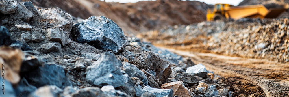 Poster closeup view of rocks and earth at a construction site. generative ai