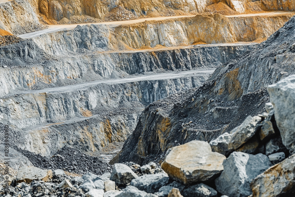Aufkleber closeup view of rocky terrain at a mining site. generative ai