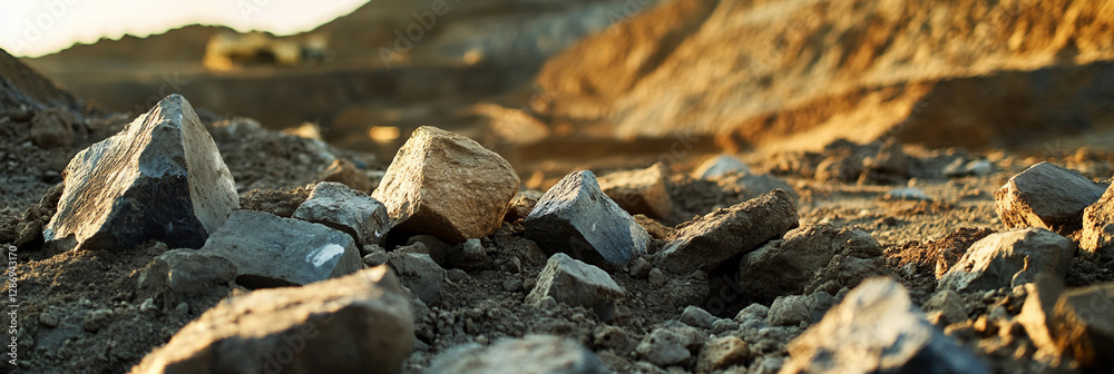 Poster closeup view of rocks and earth at construction site. generative ai