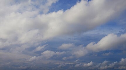 the bright afternoon sky with beautiful white clouds, looks natural and cool