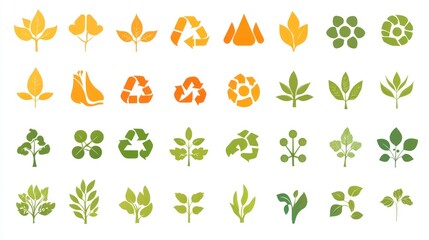 Collection of stylized plant and recycle icons