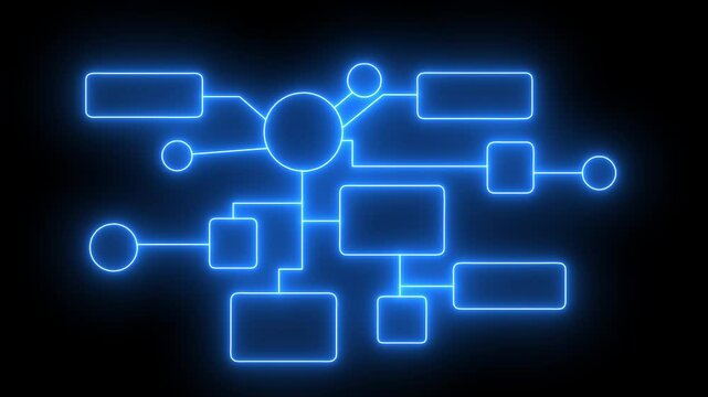 Management of organization mind map with neon line on blue color.