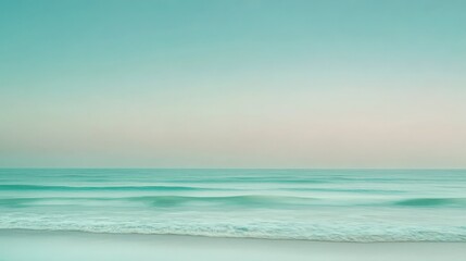 Obraz premium Serene Tropical Beachscape with Calm Turquoise Waters and Soft Pastel Sky