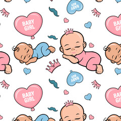 Baby girl or baby boy seamless pattern, suitable for baby gender reveal party.