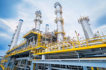 Oil and natural gas central processing facility under clear sky. Generative AI