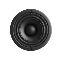 Black speaker with a round design showcasing sound technology and craftsmanship for audio systems isolated on a white or transparent background