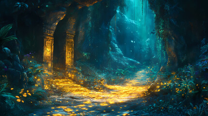 mystical radiant flora glowing canyon