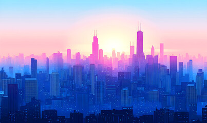 Fototapeta premium Modern city buildings ascending in a major city close up, focus on, copy space Bright architectural details Double exposure silhouette with metropolitan development