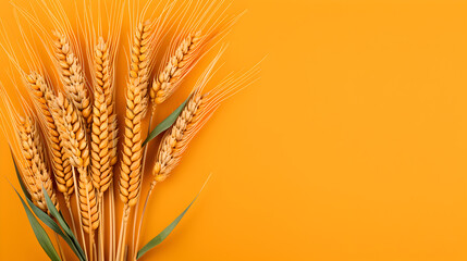 Golden Wheat Ears on Vibrant Orange Background for Agricultural and Natural Themes