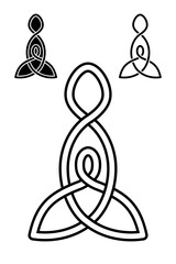 Celtic Motherhood Knot set icon. Sacred Mystical Mother symbol, Celtic Style Interlaced sign. Triquetra logo, black tattoo, vector illustration Line Art isolated on white background.