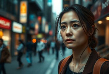 Fototapeta premium Candid city portrait of an overwhelmed woman