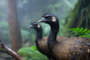 Naklejka premium flightless bird in rainforest, concept of rare and endangered species