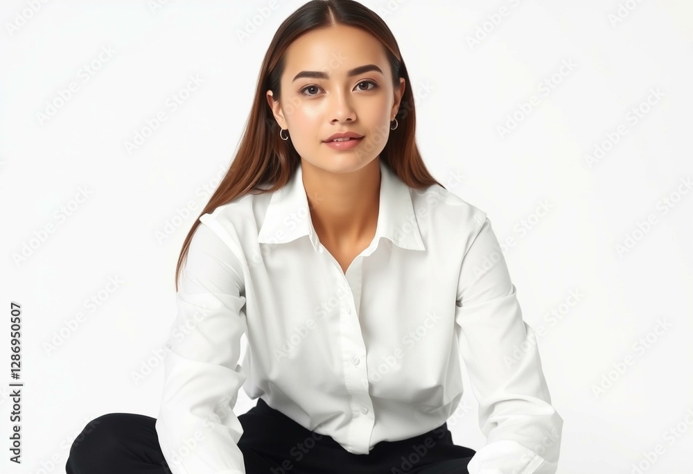 Poster Photorealistic portrait of a female with neutral makeup