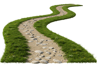 Hill path with green grass on both sides isolated on transparent background, hill path png, path cutout