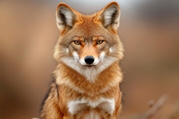 Fototapeta premium Coyote observing its surroundings in a natural habitat during daylight in a blurred background landscape