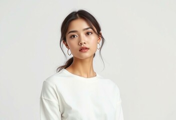 Photorealistic portrait of a female with neutral makeup and simple clothing