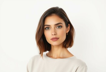 Fototapeta premium Photorealistic portrait of a female individual with neutral makeup