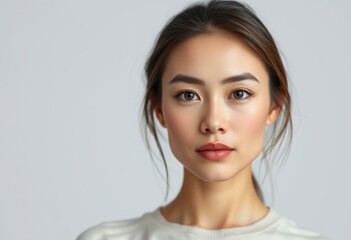 Fototapeta premium Female portrait with neutral makeup and simple clothing