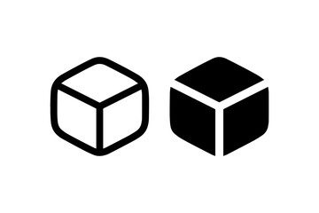 3D cube icon in outline and solid style Vector