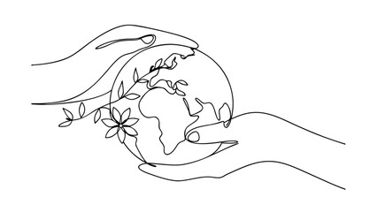 Protecting Our Planet Hands Gently Holding Earth and Flowers