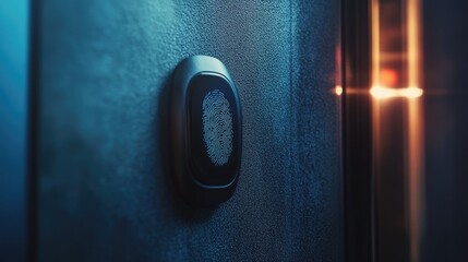 Fingerprint Scanner on Dark Blue Metallic Surface