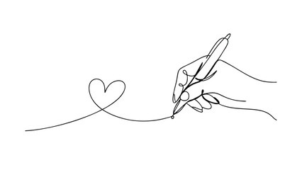 Oneline drawing hand writing love heart pen art minimalist design