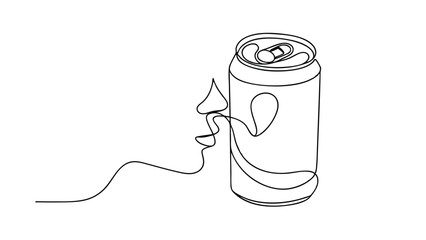Single Line Drawing Person Inhaling Soda Can Scent