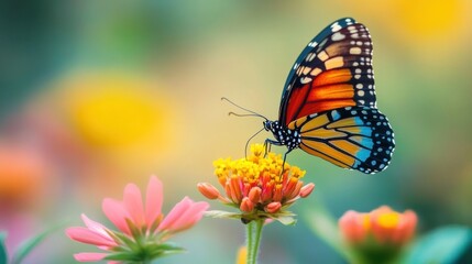 Fototapeta premium Showcasing women's day through a butterfly on flower, embracing earth day ideals in #nature #together