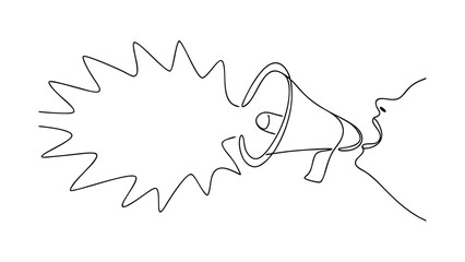 Oneline Drawing Megaphone Announcement, Public Address, Loud Voice