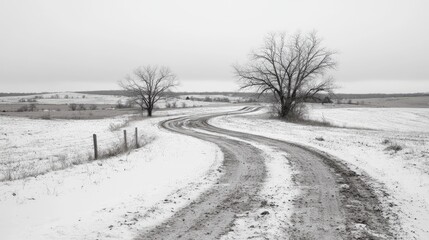 Snowy Winter Country Road