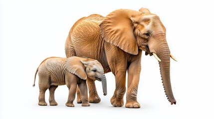 Obraz premium Heartwarming Portrait of Mother African Elephant and Calf on White Background