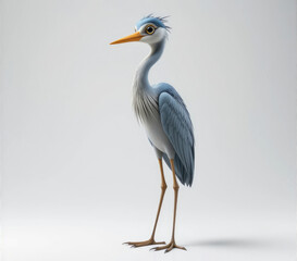 Fototapeta premium Cartoon Heron Standing Tall Bird with Detailed Feathers on Plain Background