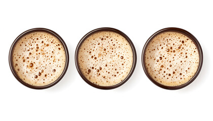 Aromatic coffee foam isolated on white, set. Top view