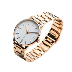 A Minimalist Women's Rose Gold Watch with White Dial Isolated on Transparent Background