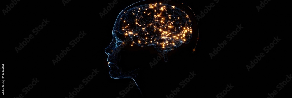 Leinwandbilder complex neural connections illuminate a human profile, showcasing the essence of artificial intellig